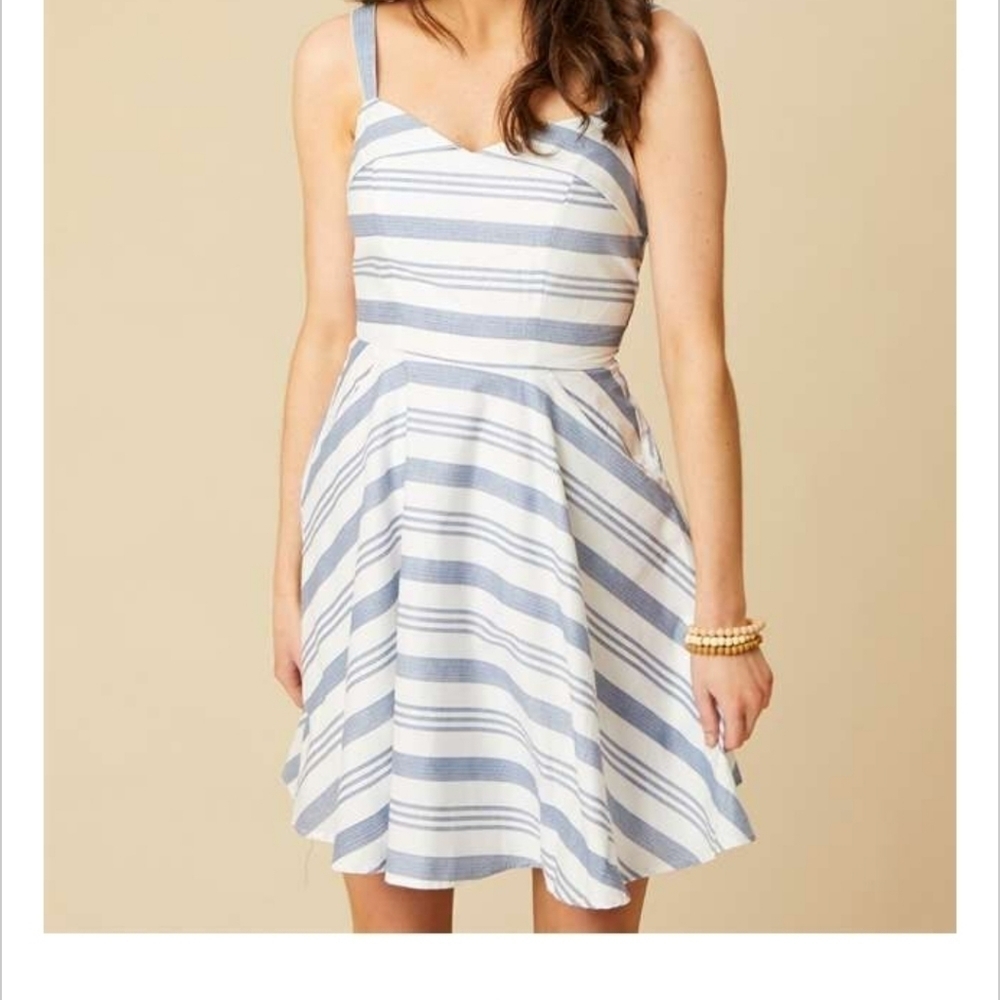Blue Rain Striped Midi Dress
